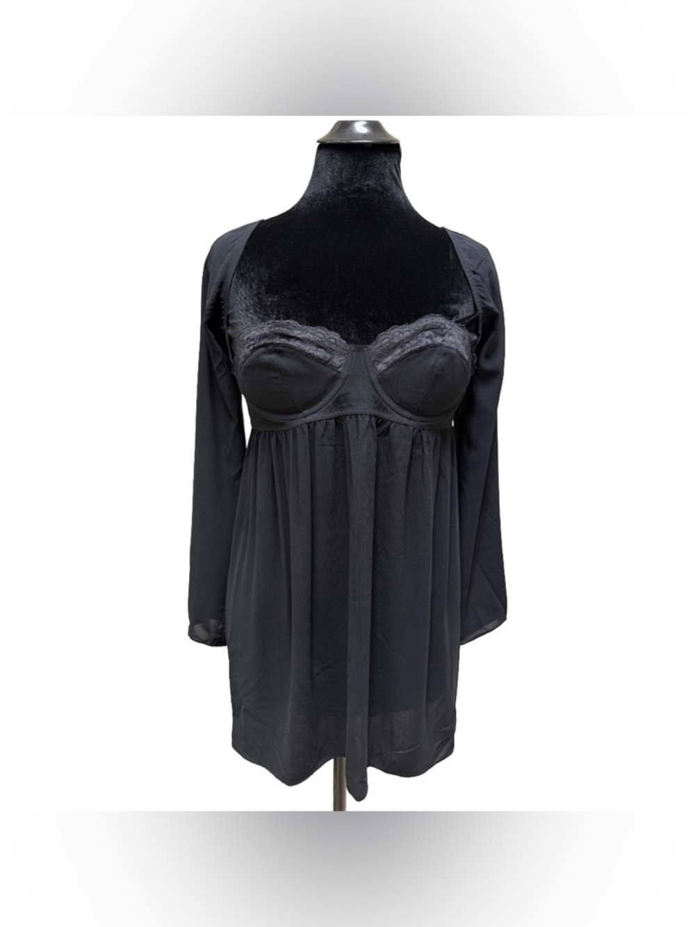 RARE Y2K  Moda International Lace Trim Chiffon Babydoll Tunic Mini Dress